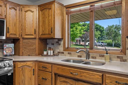 Kitchen window overlooks private cul-de-sac street.