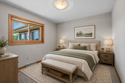 3 bedrooms on the main level. This 3rd bedroom has access to additional 3/4 bathroom on the main level. (Virtual staging has been used to help highlight this home's features)