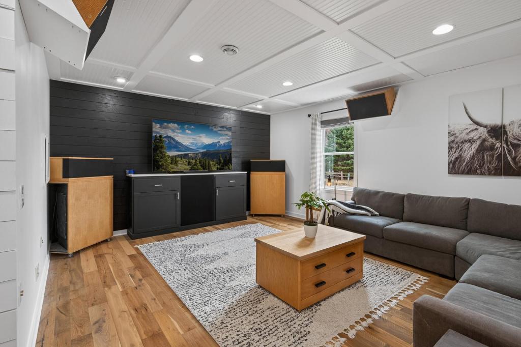 Family room with built TV center.