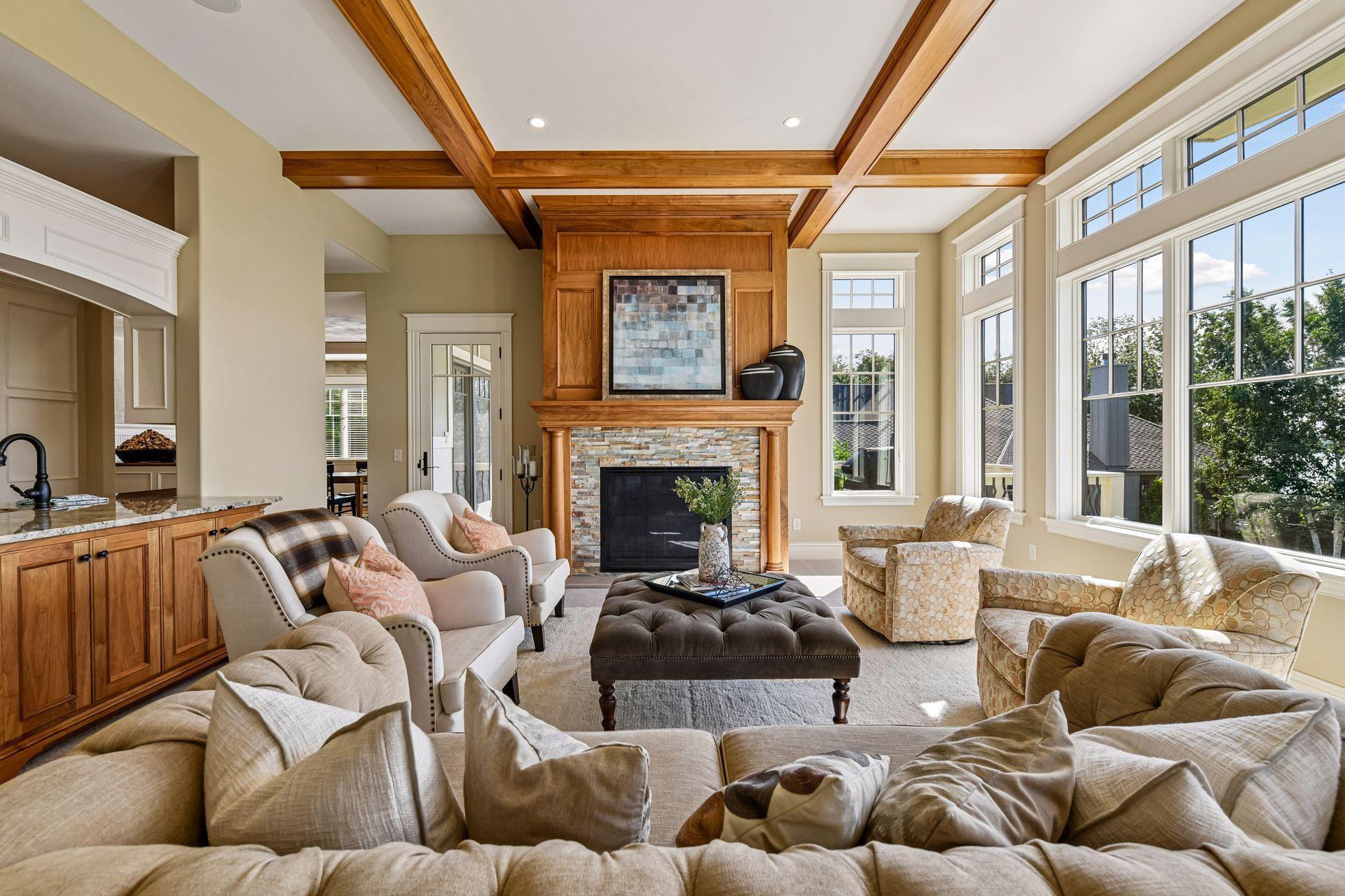 Main floor family room with lake views.