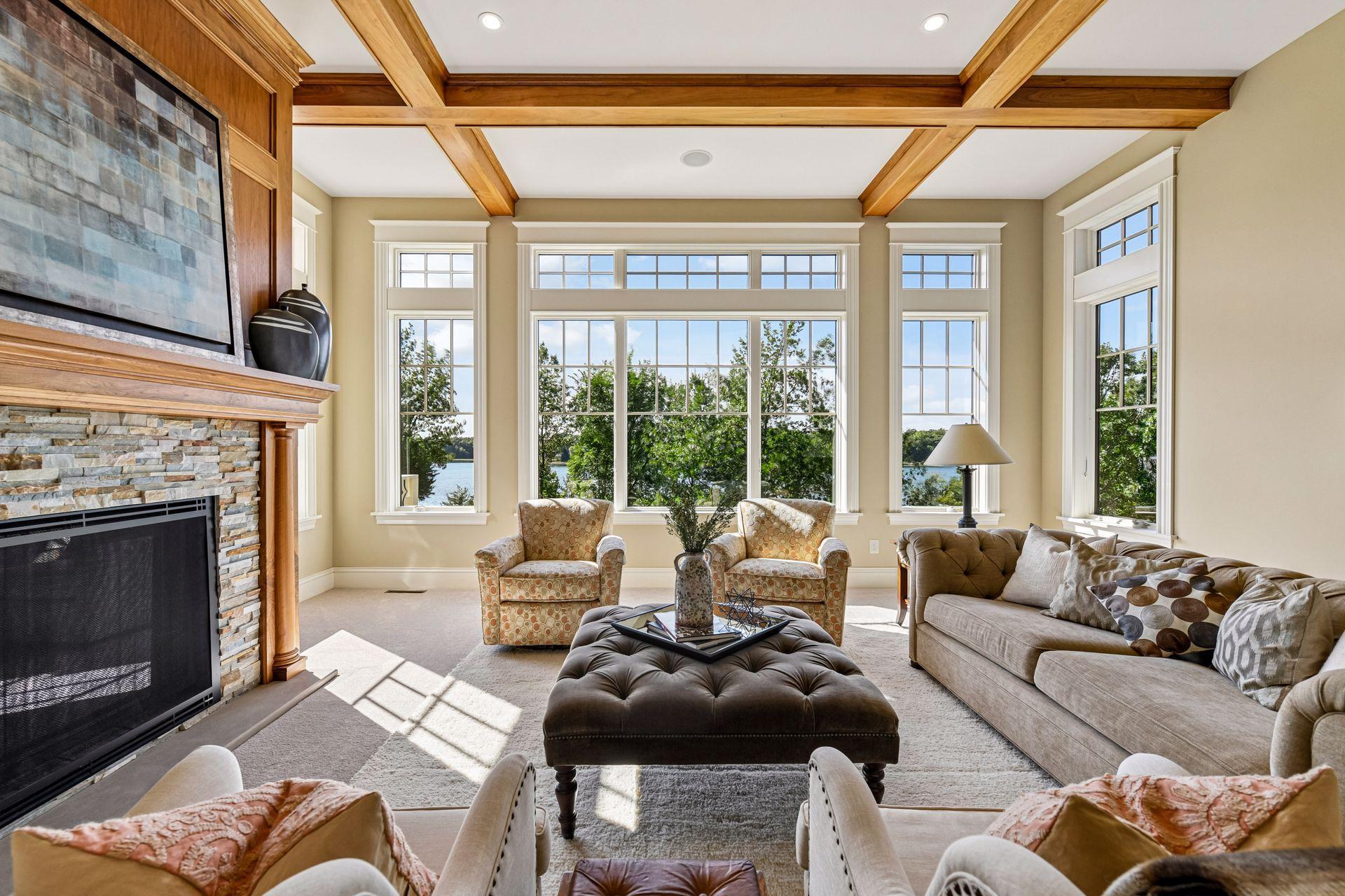 Main floor family room with lake views.