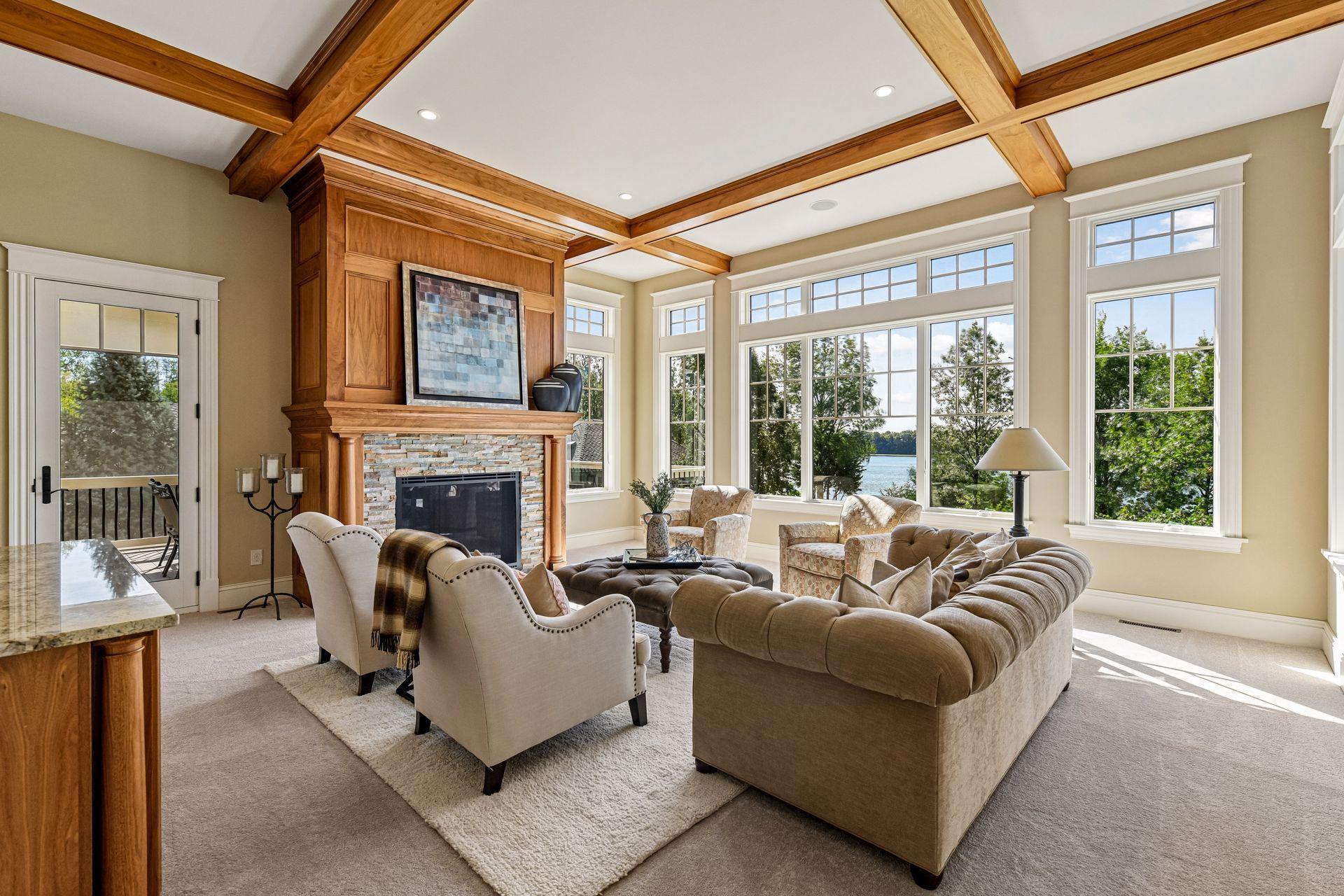 Main floor family room with lake views.