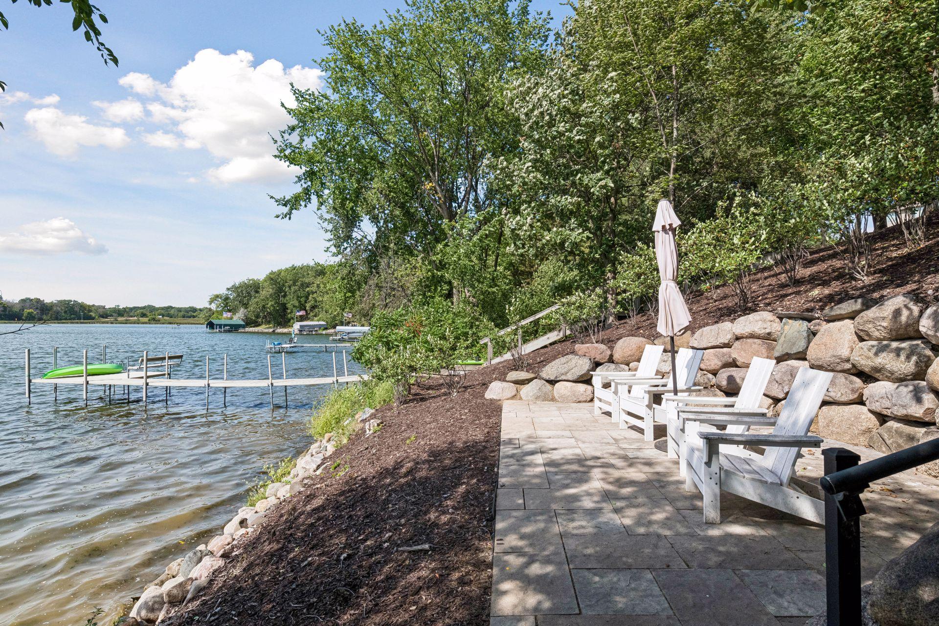 Private dock and lakeside seating.