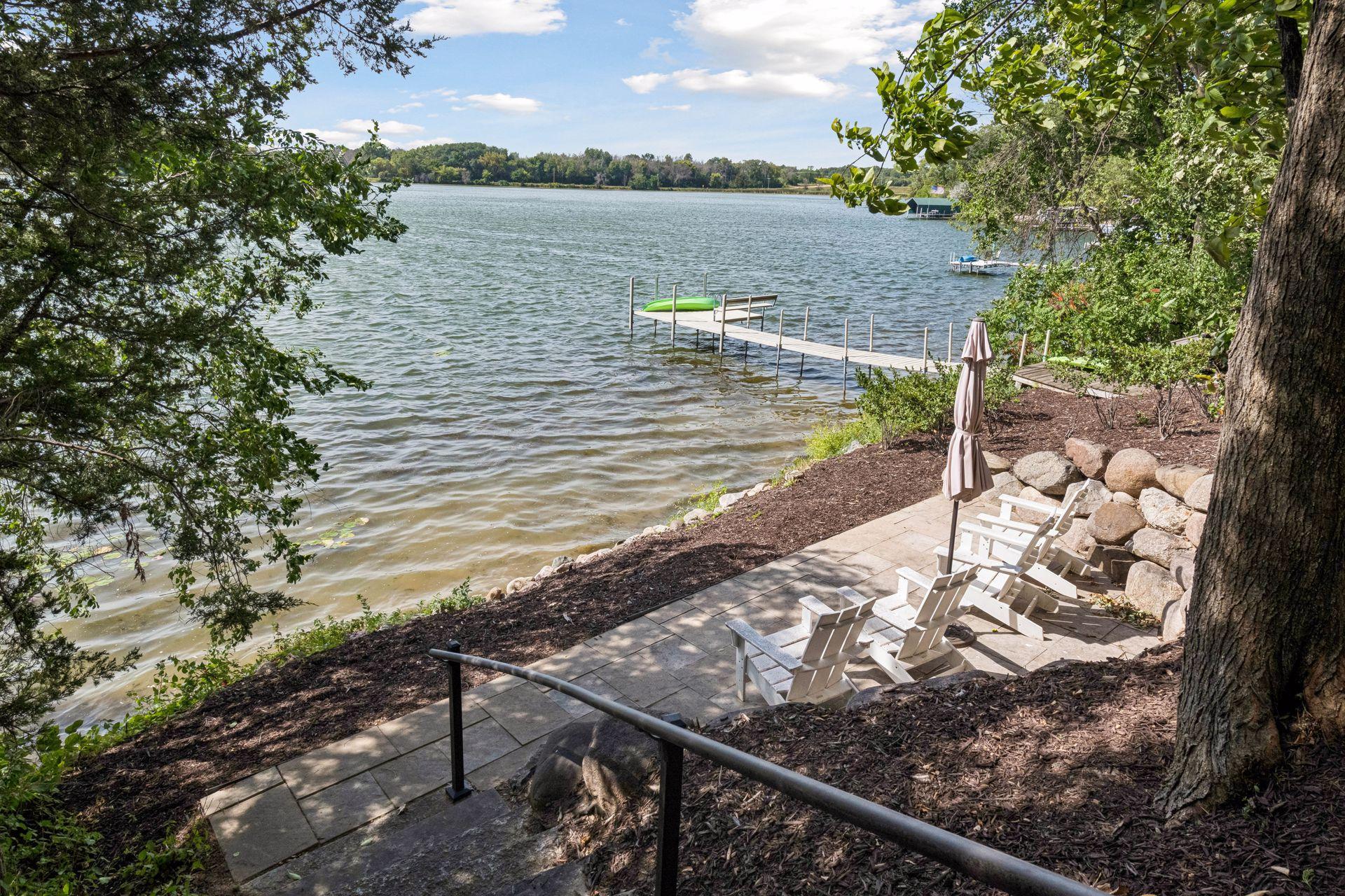 Private dock and lakeside seating.