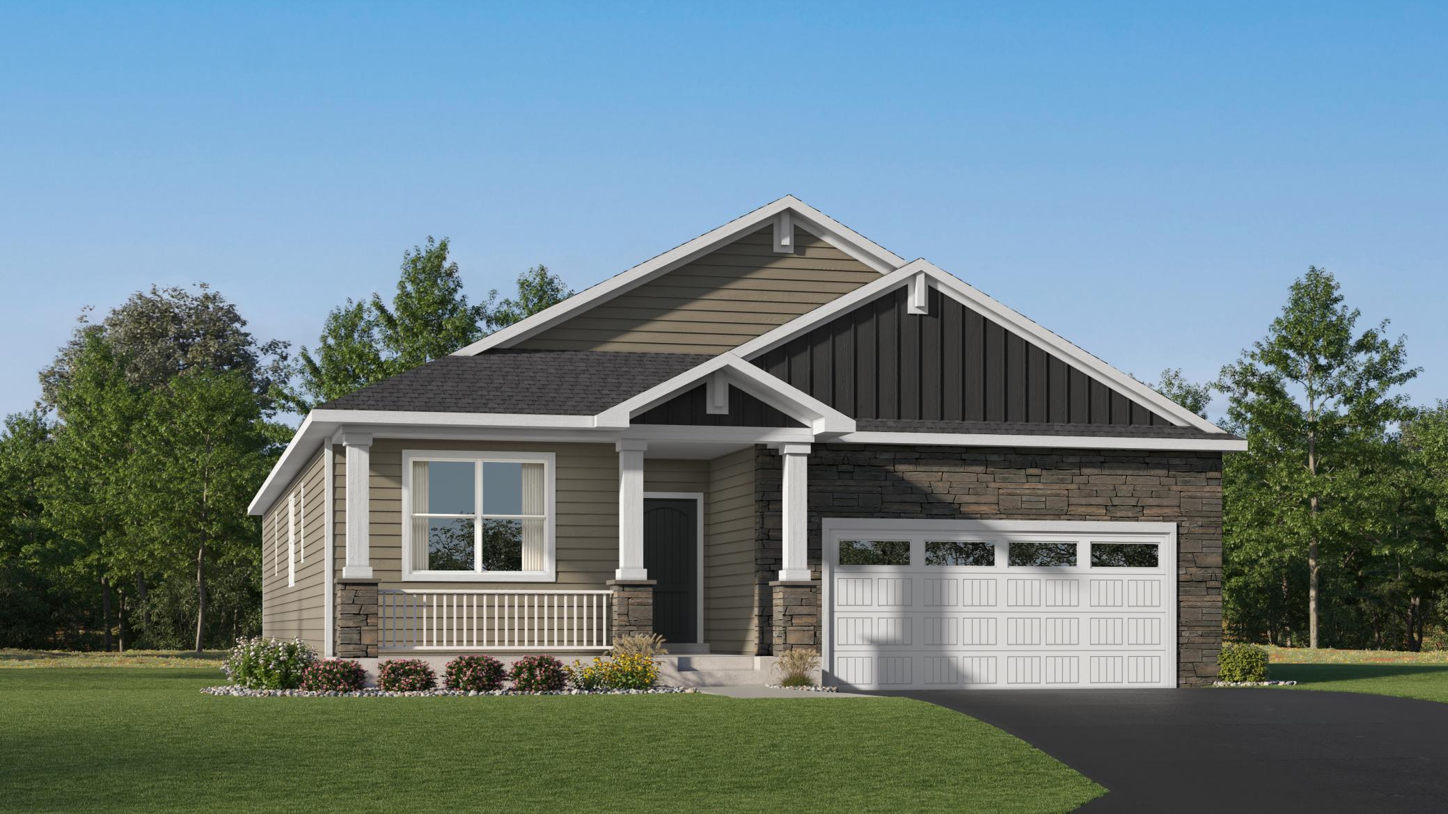 (Exterior rendering, actual home's finishes will vary.)