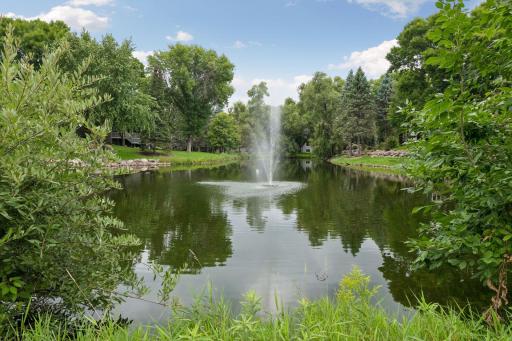 A daytime view of the breathtaking water feature in the pond.