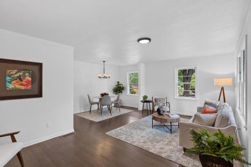 Main level: fully remodeled living room and dining room