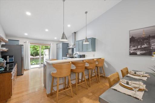 The countertop seating area also has new pendant lights above.