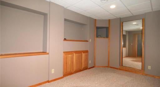 This photo of the media room is shown empty to highlight all its features.