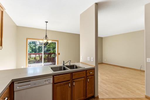 Kitchen looking towards patio doors and deck!