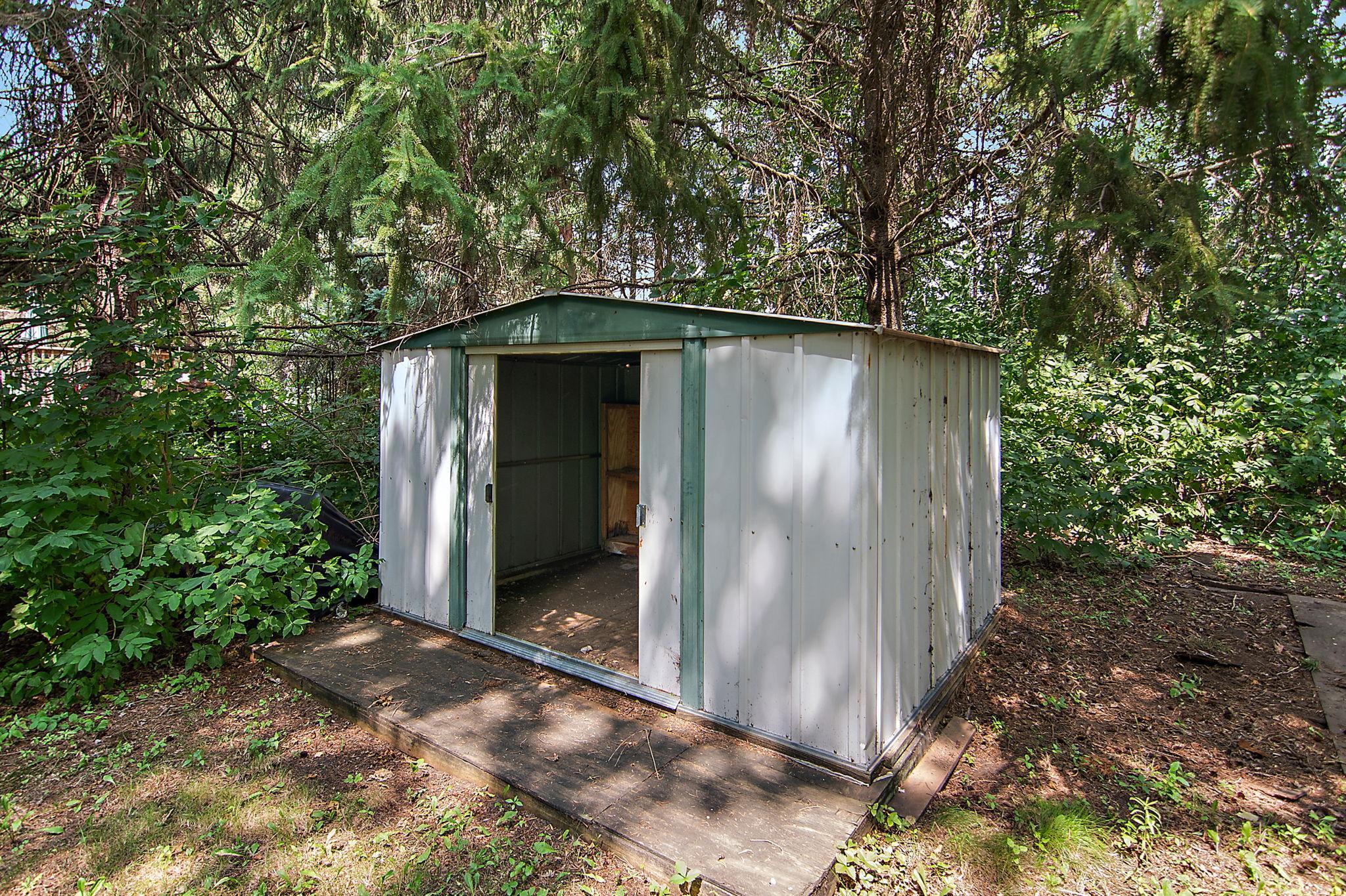 Storage shed in backyard