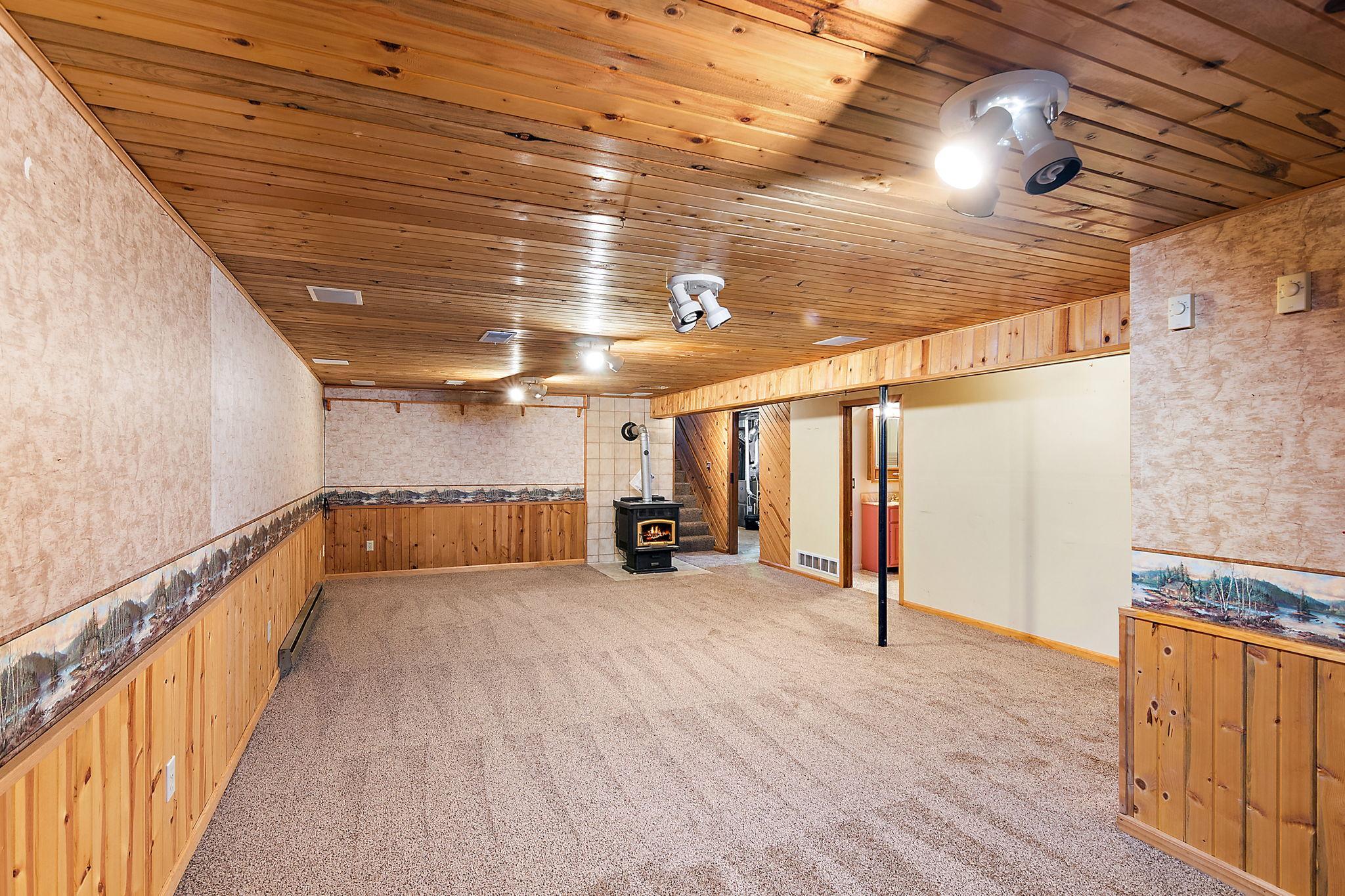 Lower level family room with pellet stove