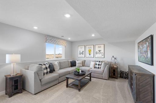 View of the lower level family room...Just a tremendous use of space!! Photo is of actual home. Colors and options may vary. Ask Sales Agent for details.