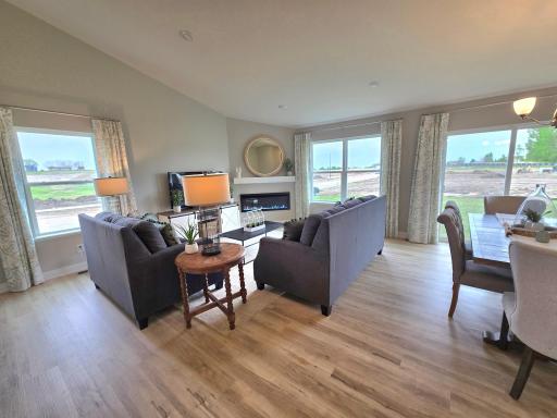 The Bryant II Family Room at Highlands at Eagle View in Elko New Market. Photo is of actual home. Options and colors may vary. Ask Sales Agent for details.