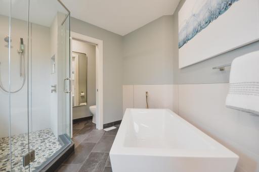 New walk-in shower and separate soaking tub
