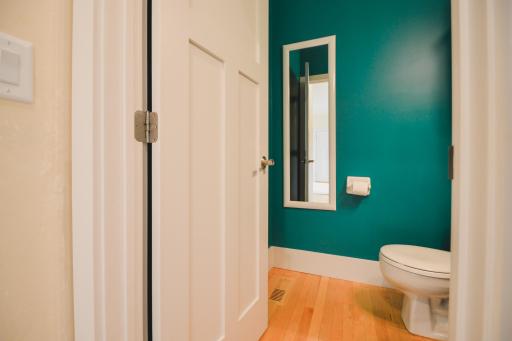 New doors and trim were recently added to this half bathroom