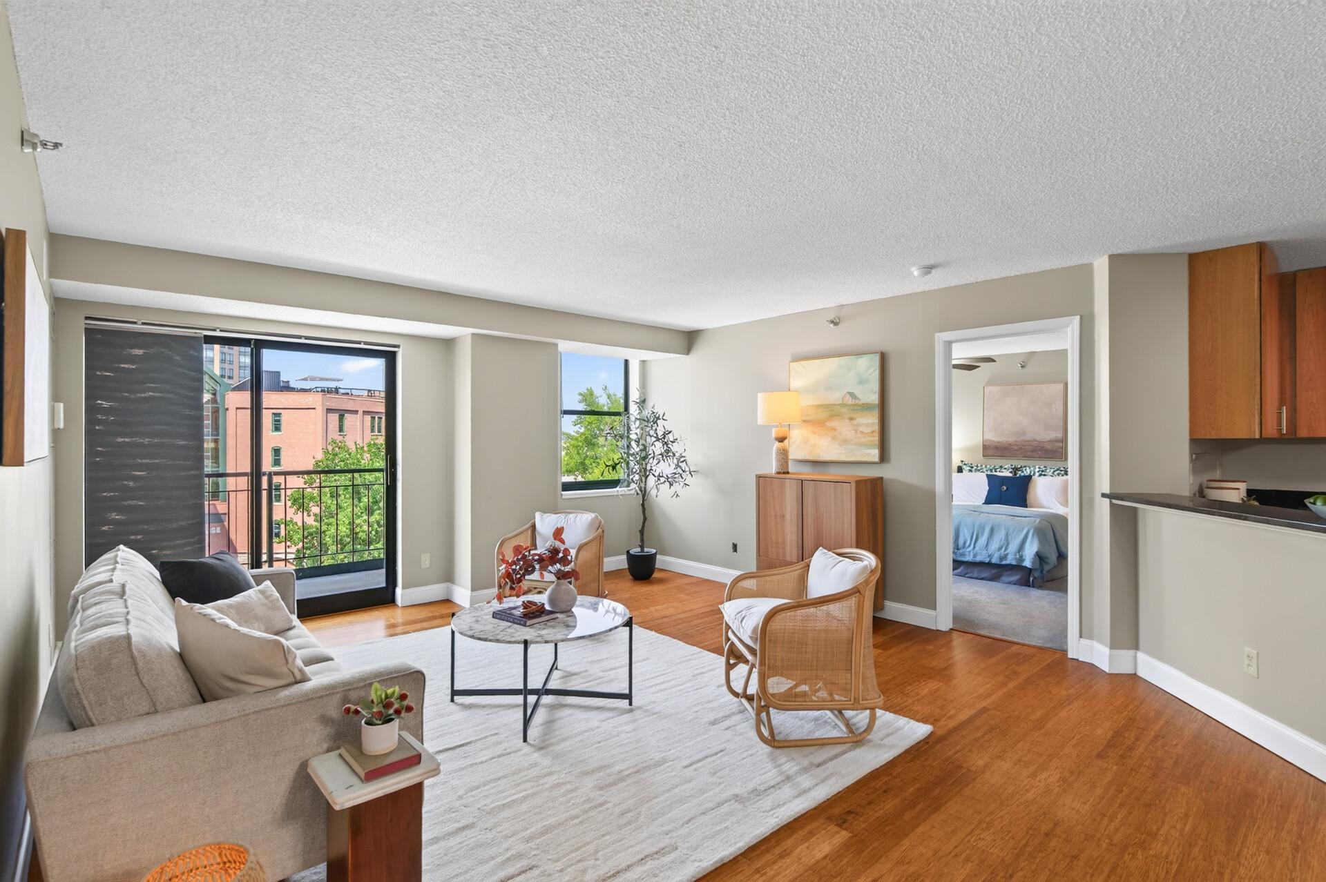 Living Room with Balcony and a View