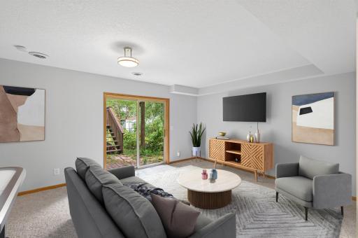 Walkout Lower Level Family Room Virtually Staged