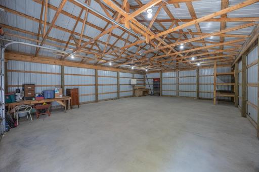 Interior of pole barn with power and cement floor