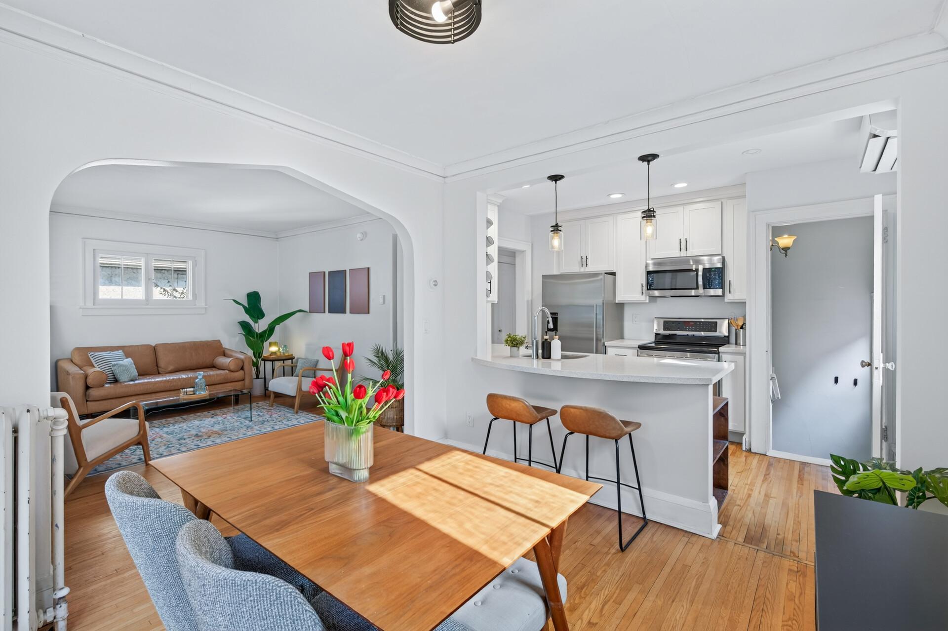 Dining is open to living room and kitchen