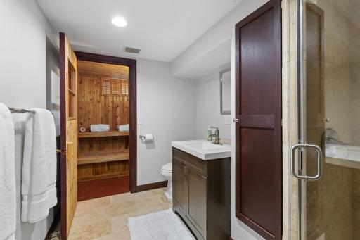 Private access to sauna through the bathroom