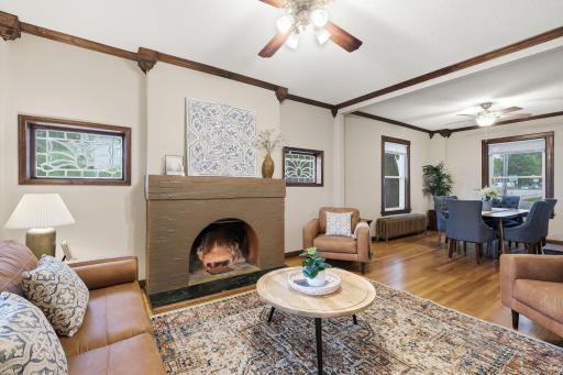 Living room opens to large dining room
