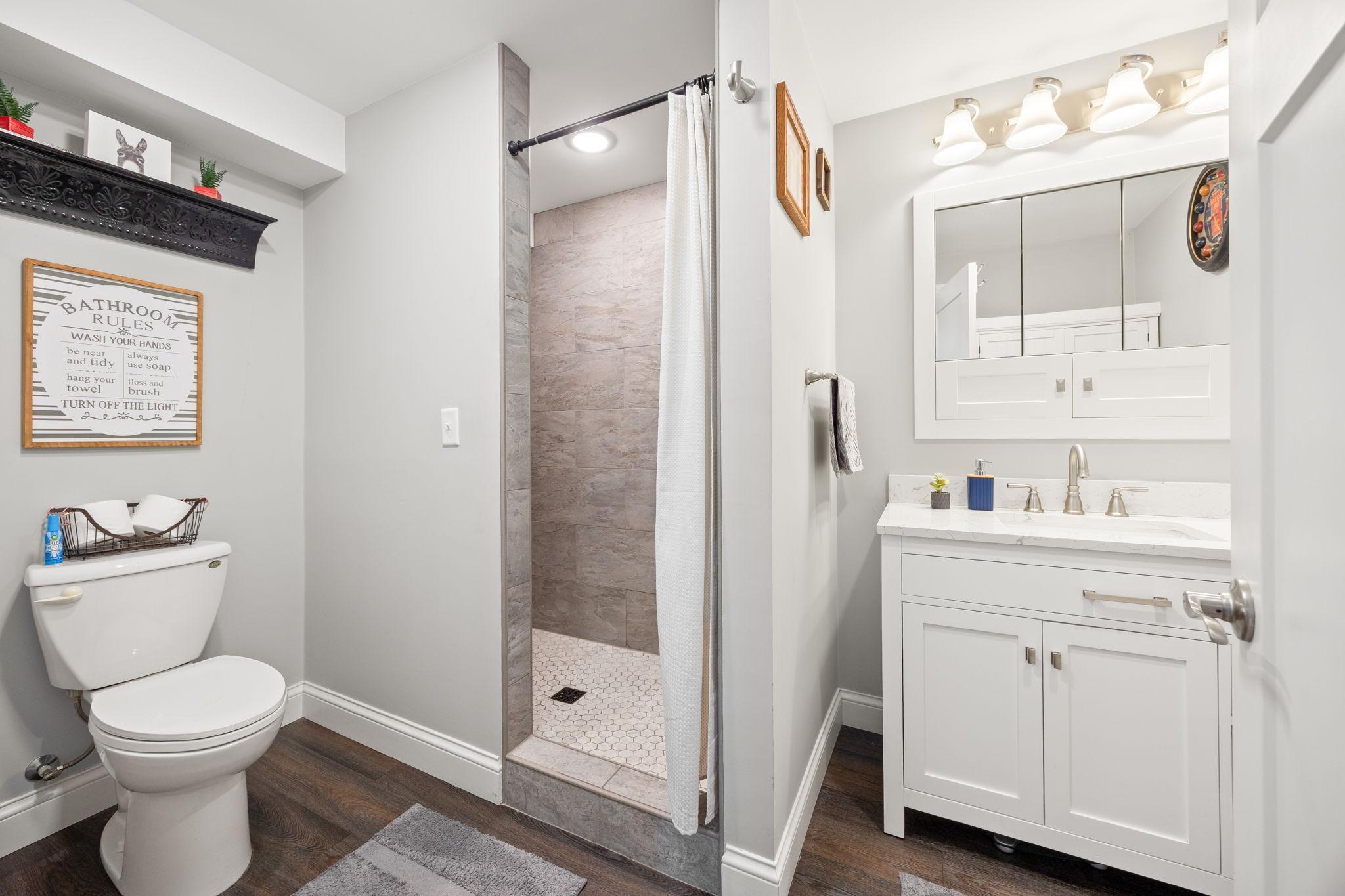 3/4 bathroom on lower level
