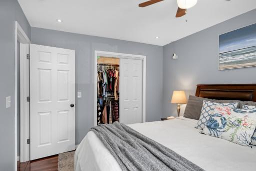 Primary has a very large walk-in closet with updated sliding door.