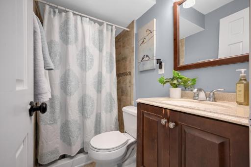 3/4 bathroom in the lower level with tiled shower..