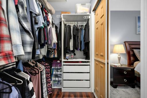 Walk-in closet has access to the bathroom as well.