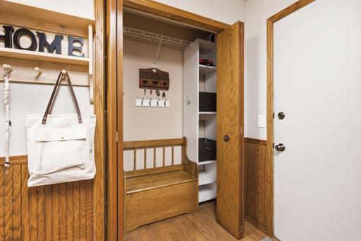 Entrance from the garage is to the right. This is a nice big mudroom space that has great closet space. Heated garage with epoxy flooring too.