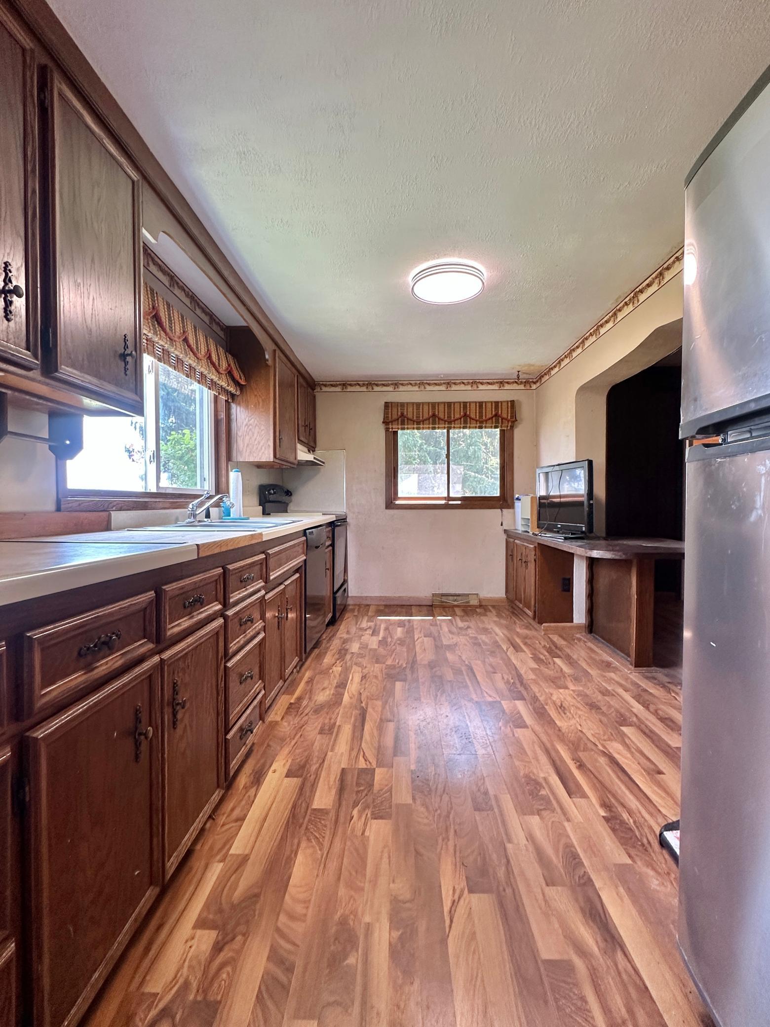 Lots of cupboards and counter space and very open.