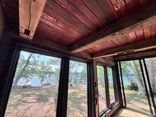 Reclaimed barn siding under the loft.