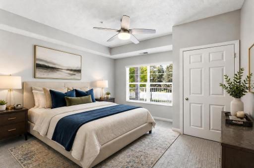 Virturally staged image of the spacious bedroom area