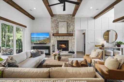 Stone fireplace is the anchor of your living room.