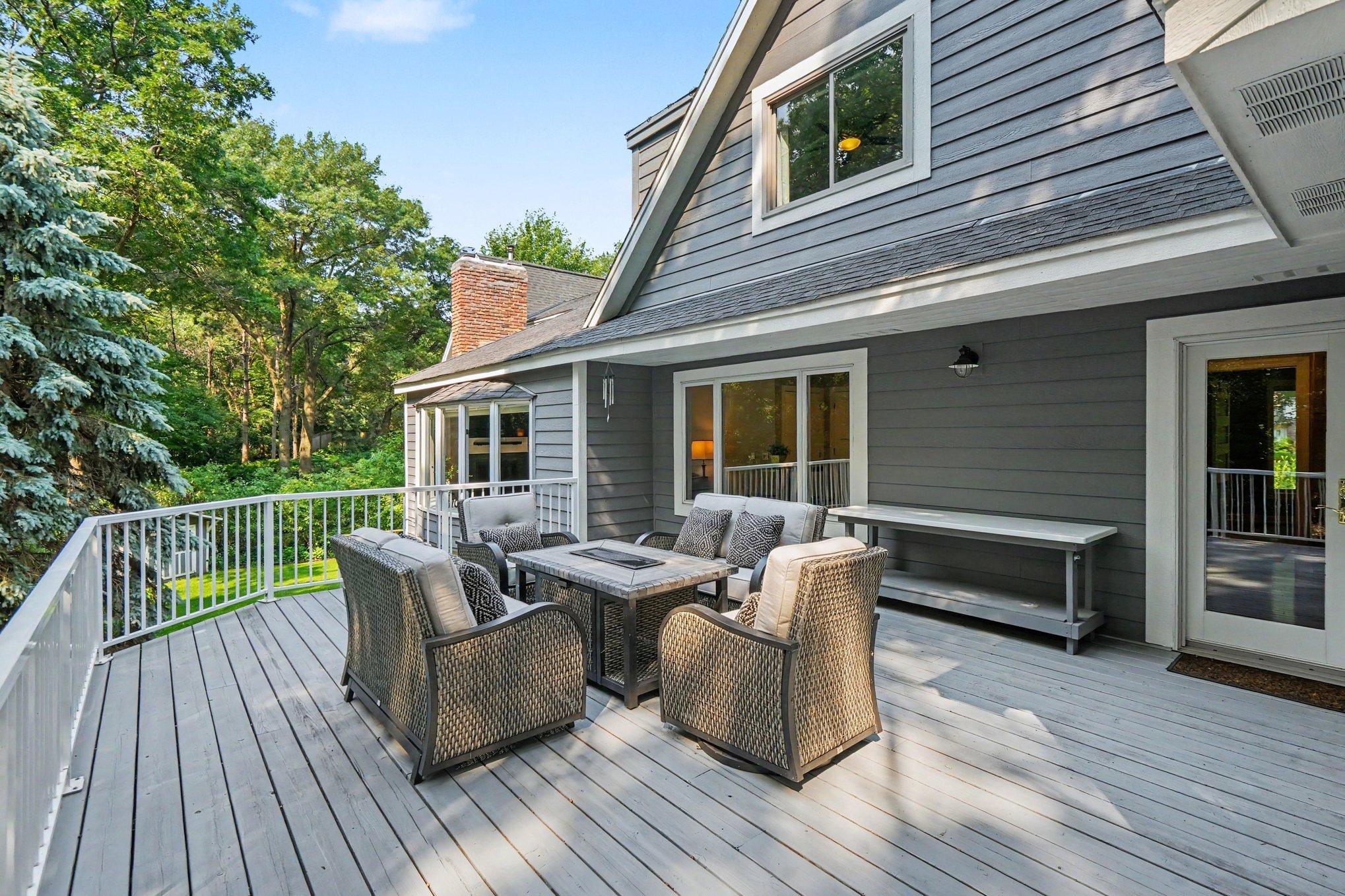 The large deck has ample space for grilling and entertaining.