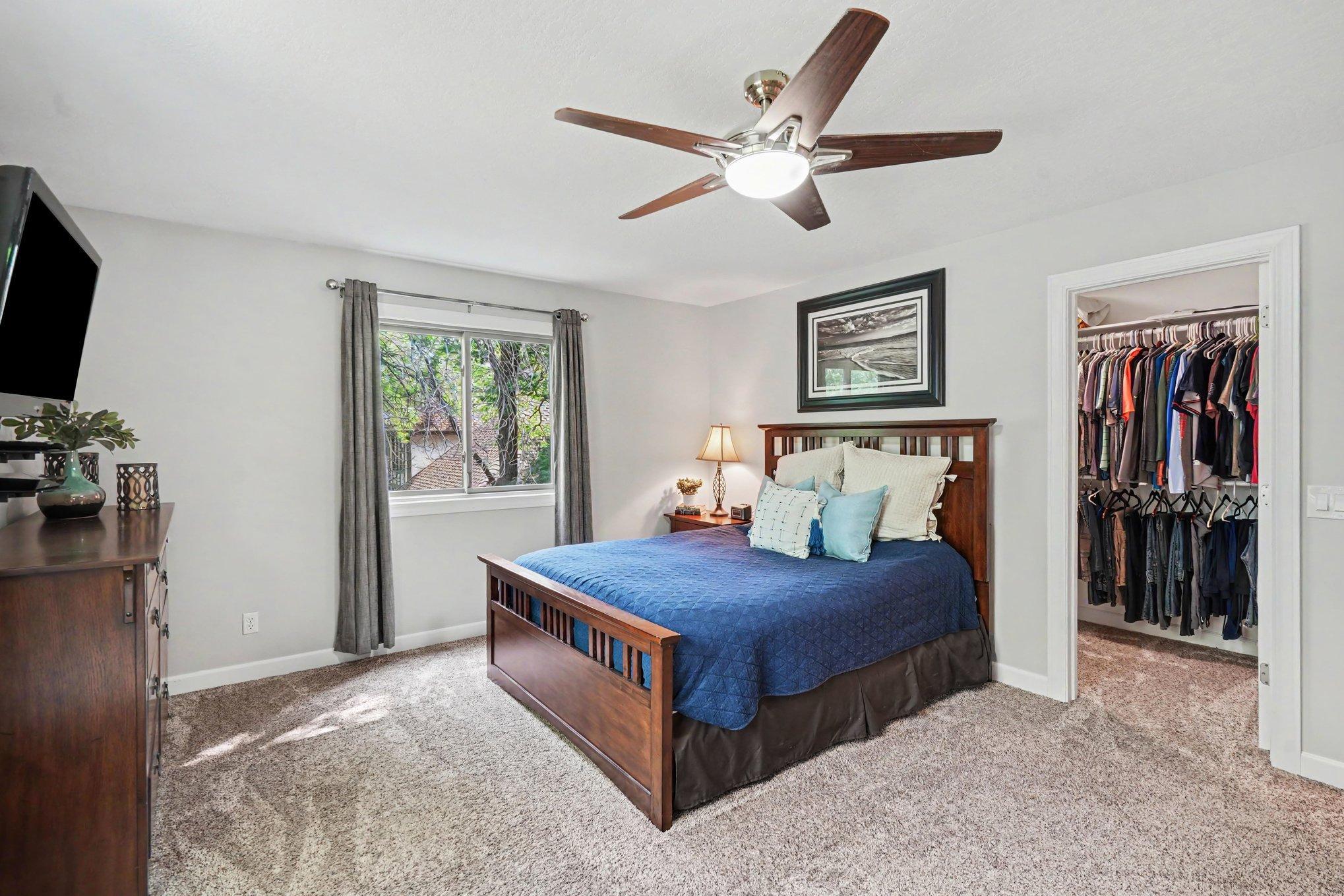 The upper primary bedroom has been remodeled to add a walk-in closet.