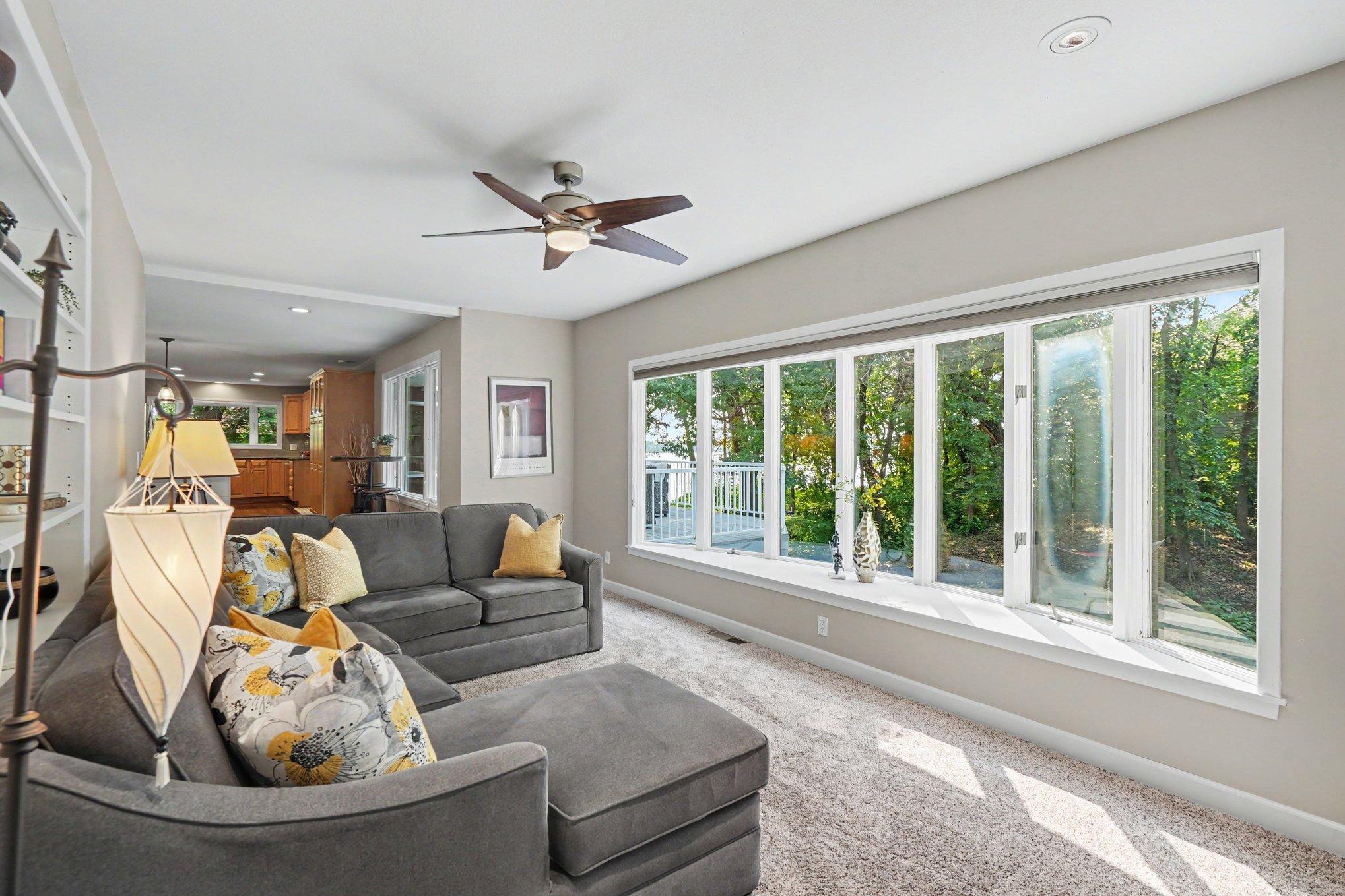 View from the living room into the kitchen and informal dining room.