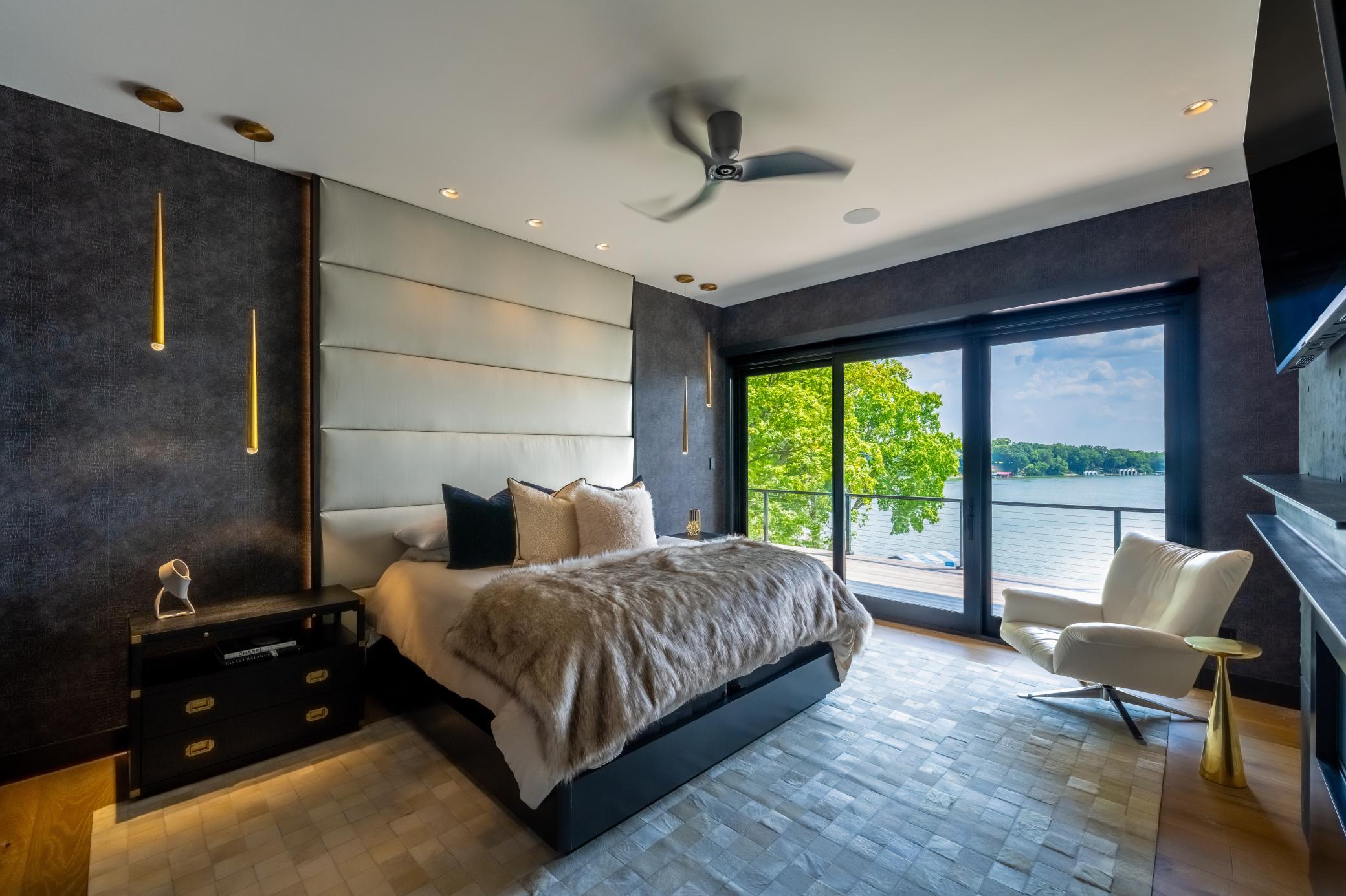 Grand South facing views from the Primary Suite which expands the entire Upper Level and features ac partners office, laundry room, two water closets and spacious walk in closet