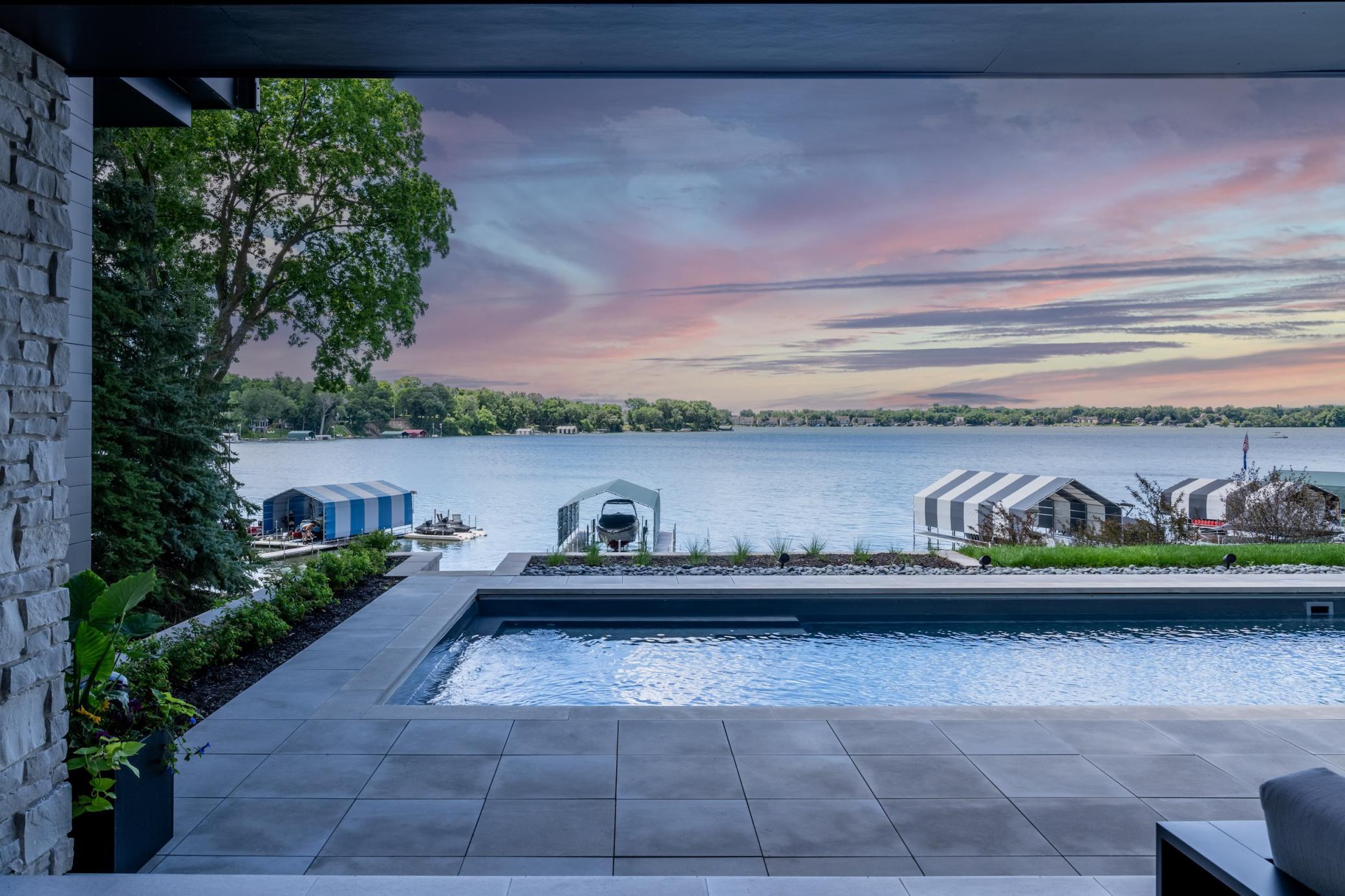 South facing lake views with 100' of sand beach lakeshore on Lake Minnetonka