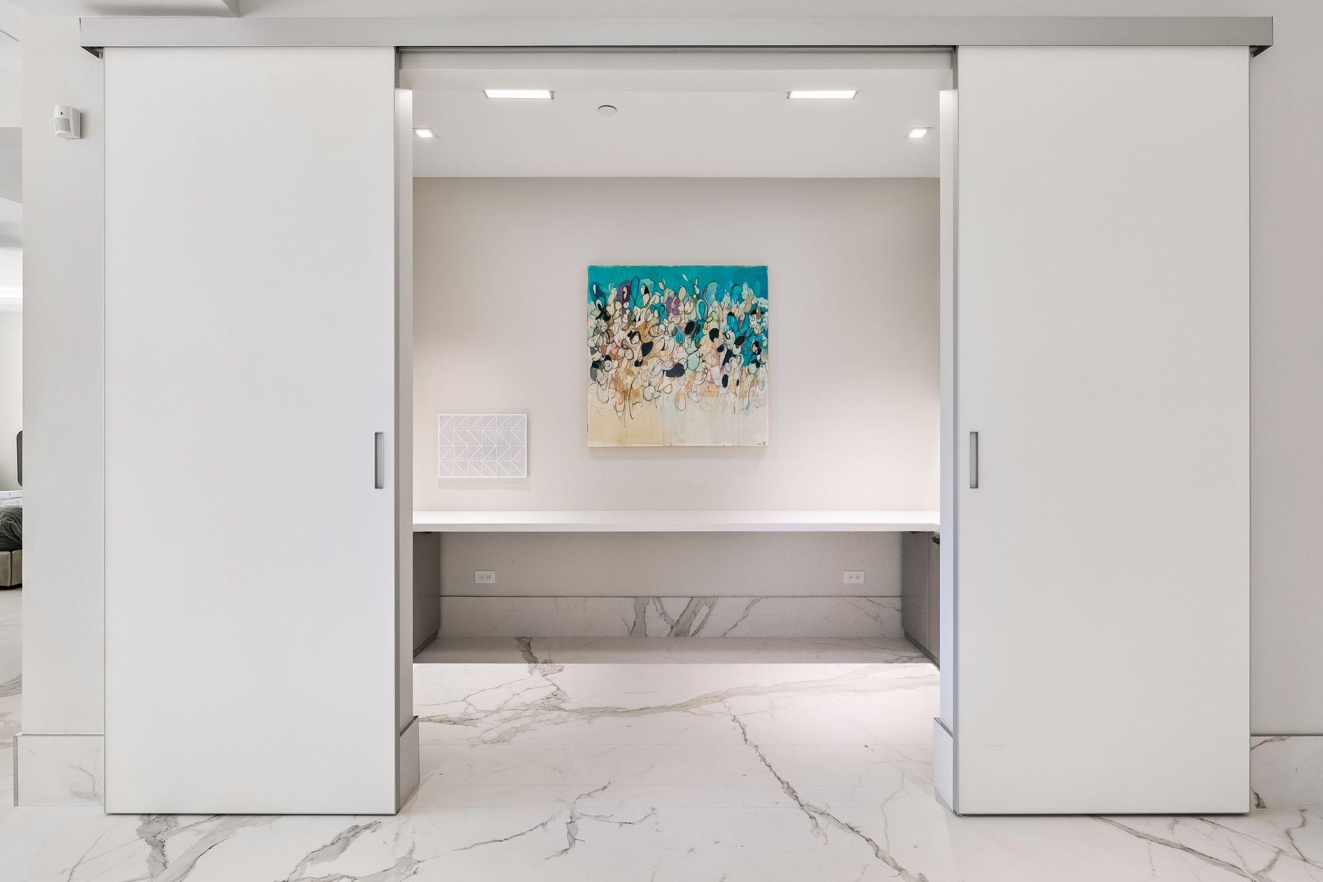 Office off of the kitchen and living room spaces