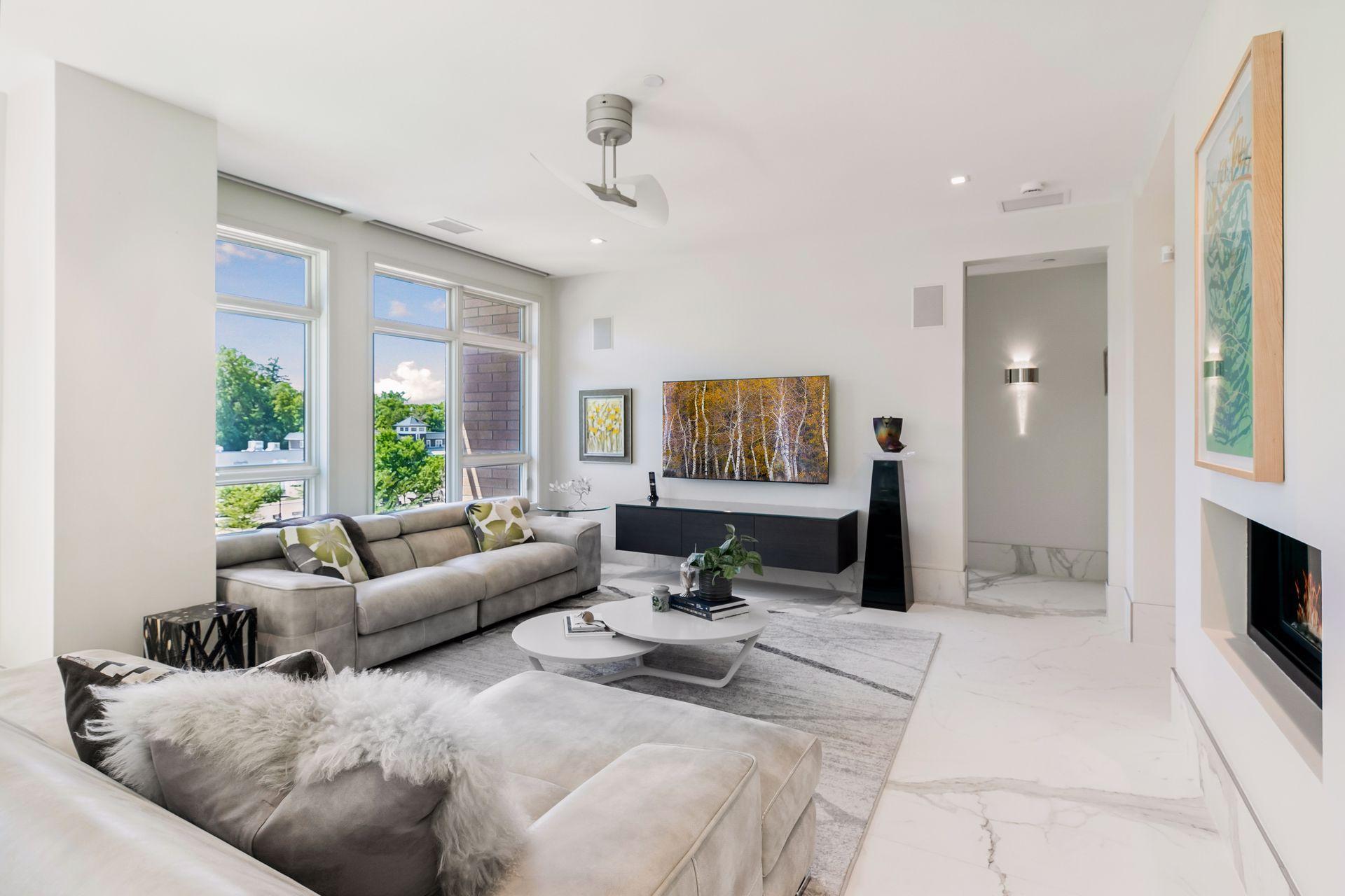 Natural light floods the living room
