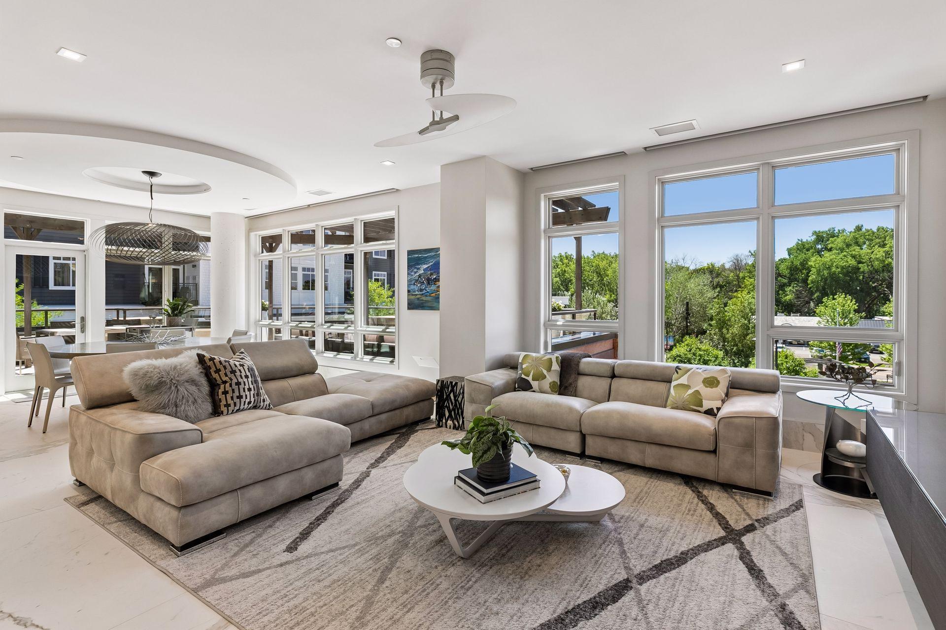 Step over into the living room with remote blinds