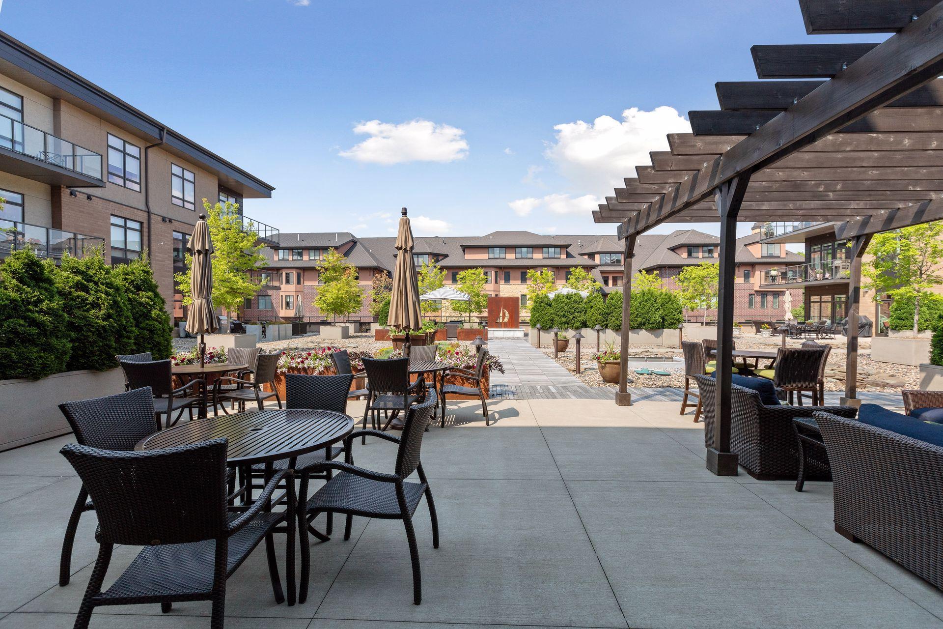 Outdoor area of the second floor club room with seating