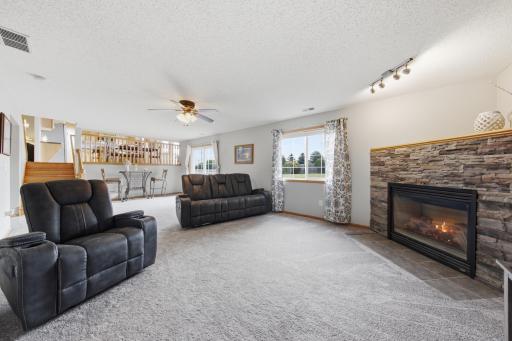 A large lower level family room is wonderful for entertaining or enjoying a relaxing night in.