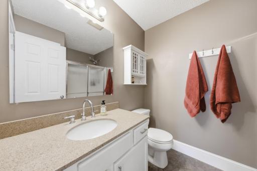 This primary bedroom features it's own private bath.