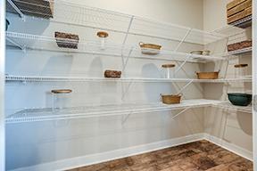 Plenty of room for snacks and small kitchen appliances in the pantry. Photo of model home, colors and finishes will vary.