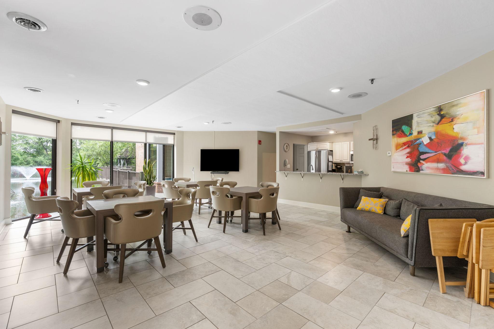 Community/party room overlooks the pond