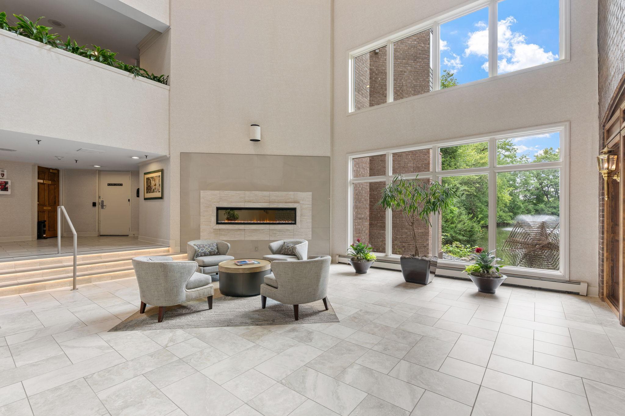 Dramatic lobby seating area