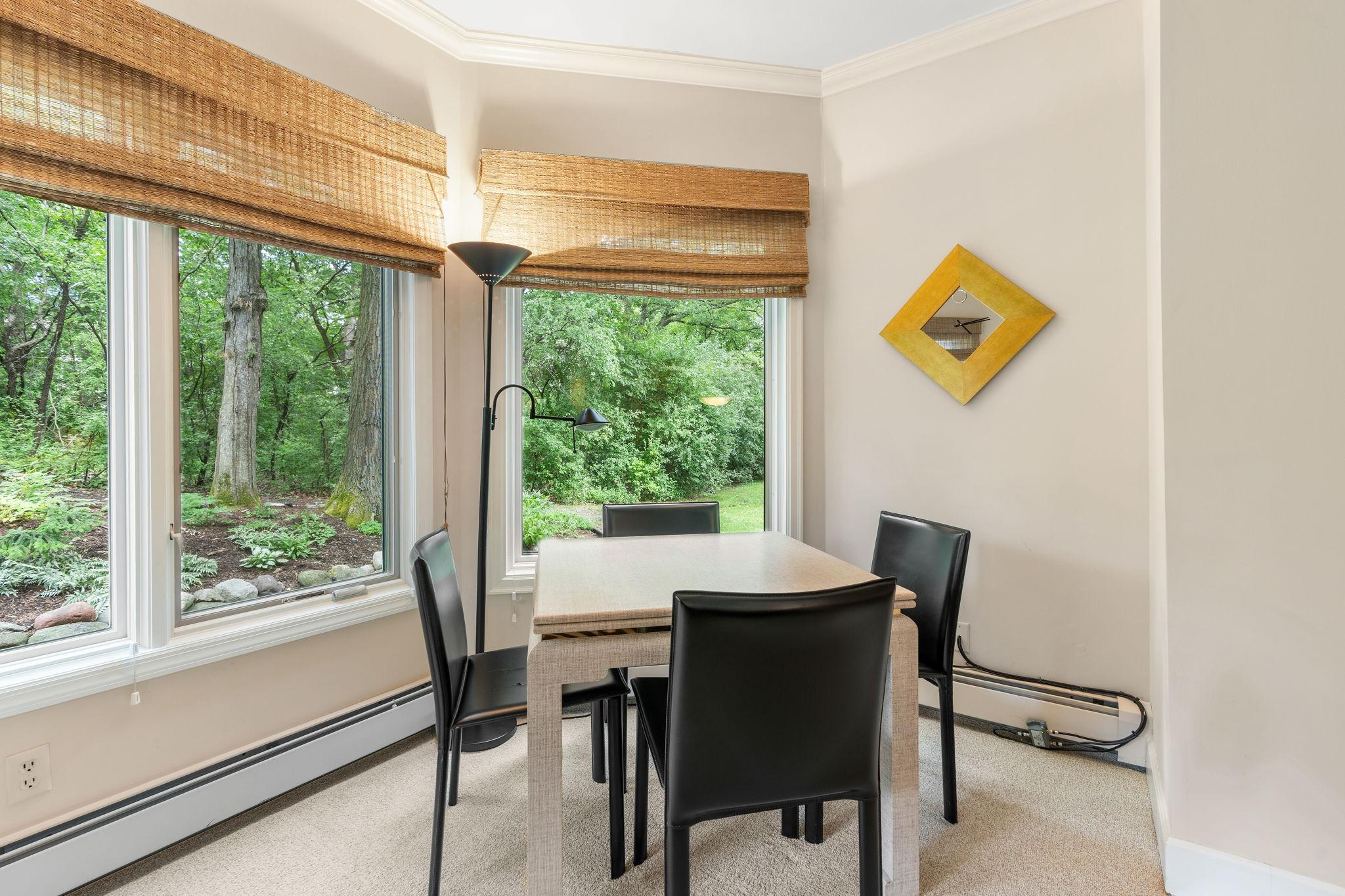 Ample space for a table & chairs by the windows-perfect for puzzles, card games, or crafts.